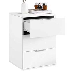 BAKAJI Mesilla de Noche con 3 cajones diseño Moderno de Madera, ingeniería Metal, White, 3 cassetti Bianco