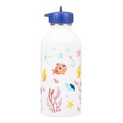 Gourde enfant Acier inoxydable DRAEGER PARIS - Facile à nettoyer - gourde réutilisable - Idéale pour voyage, parc, école - Contenance 300ml - 17 cm x 6,5 cm - Blanc - Thème : Petit Poisson Rouge