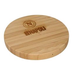 SSC Napoli Bezprzewodowa ładowarka Bamboo, wejście V-2A, wyjście 5V-1A, wskaźniki LED i kabel USB, grawerowane logo Napoli