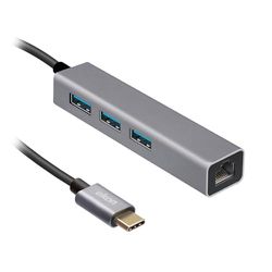 Ekon Ekon HUB multiporta, 3 porte USB-A 3.0, 1 porta LAN, in metallo, cavo USB-C, per PC, laptop, mouse, cavi di ricarica, tastiere, chiavette USB, cavi di rete