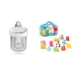 Munchkin Filet de Bain Super Scoop pour Rangement des Jouets, Panier de Bain Amovible & LUDI - 12 animaux marins en plastique. Dès 6 mois. Animaux arroseurs rigolos. Aspergeurs 12 mers