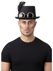 Smiffys Chapeau haut gothique victorien Steampunk, avec Lunettes & Plumes