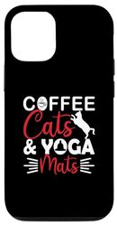Carcasa para iPhone 15 Pro Gatos de café y esterillas de yoga Gatos y café para damas Yoga Kitty