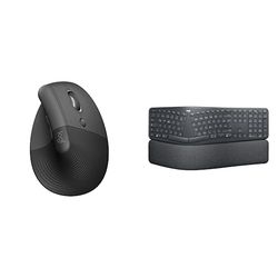 Logitech Lift Vertical Ergonomic Mouse, Wireless, Bluetooth or Logi Bolt USB receiver, Quiet, ERGO K860 Wireless Ergonomic Keyboard - Split Keyboard Layout, Wrist Rest, QWERTY UK Layout - Graphite