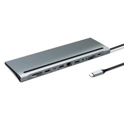METRONIC USB-C adapter 11 i 1, dockningsstation HDMI VGA RJ45 SD Micro SD, USB-C PD 100 W laddningsport, ljud-/videoutgångar, bärbar dator PC – 395297