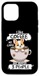 Carcasa para iPhone 14 Me gusta el café, mi corgi y tal vez 3 personas Pembroke Corgi