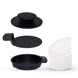 Levivo Hamburgarpress, 3 delar: Tryckplatta, ejektorplatta, huvudform plus 50 ark non-stick-papper, gör dina egna läckra hamburgarlappar, lätt att rengöra