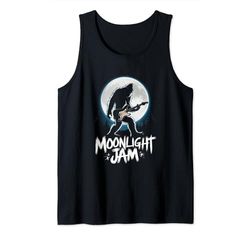 Bigfoot Sasquatch Moonlit Jam Sesión Bajo las Estrellas Camiseta sin Mangas