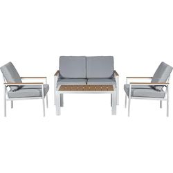 SET SOFÁ 2P+2 SILLONES+MESA ALUMINIO BLANCO COJINES GRIS_SOF┴:116X71X68 MESA:98X54X39C