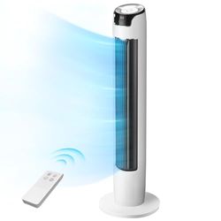 Midea FZ10-16AR Torenventilator met afstandsbediening, 110 cm, staande ventilator met oscillatie 60 graden, 6 snelheden, 3 ventilatie, 12-uurs timer, wit