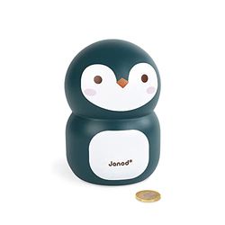 Janod - Penguin Wooden Children’s Money Box 5.9 inch - Children's Room Decoration - Suitable for Ages 3 and Up, J04650