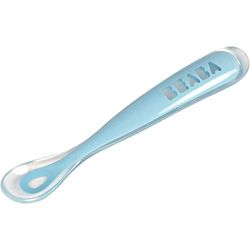 BÉABA Colher de aprendizagem para bebé, silicone macio, primeira idade, ergonómica, azul