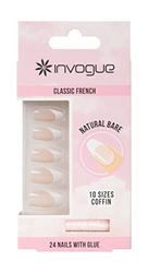 Faux 24 Ongles en Forme de Cercueil Français Classique, Nue Naturelle