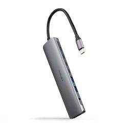NANOCABLE 10.16.4608 - Hub USB-C 8 en 1, Conversor USB-C 3.1 a 2xUSB-A 3.0 + 3xUSB-C 3.0 + USB-C PD + HDMI 4K@60Hz + Audio Jack 3.5, Aluminio, Gris, 18 cm