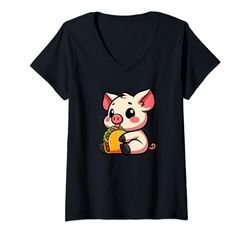 Mujer Mini Pig Taco Pet Comida divertida Camiseta Cuello V