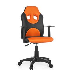 hjh OFFICE 670810 Chaise de Bureau pivotante pour Enfants Kid Game AL Cuir synthétique Noir/Orange Chaise de Bureau réglable en Hauteur avec accoudoirs