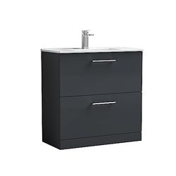 nuie ARN1435B Arno Floor Standing 2 Drawer Vanity Unit & Minimalist Ceramic Basin, 800mm, Satin Anthracite