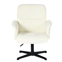 Sedia girevole da ufficio moderna, soffice rivestimento in bouclé bianco, design ergonomico regolabile, robusta base in metallo, ideale per un moderno ufficio in casa, seduta comoda