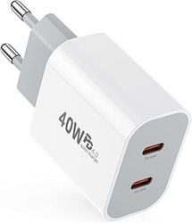 Caricatore USB C a 2 porte 20 W USB C per iPhone 11/12/13/14 Pro Max/SE/XR/XS/iPad Pro Air Mini/AirPods, PD 4.0 USB C alimentatore di rete