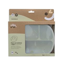 Interbaby Silicone Dish with Suction Cup and Lid in Olive Green