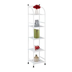 Relaxdays badkamerrek, staal, HxBxD: 145 x 33 x 28 cm, rek keuken & badkamer, 5 etages, metalen rek staand, wit