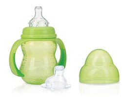 Nuby Biberão de treino com anti-gotejamento, 240 ml, 6 m + verde, caneca com alças