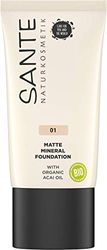 SANTE Naturkosmetik matta mineral Foundation 01 varmt linne, ljus hudton, matt finish, naturlig make-up, vegan, 30 ml