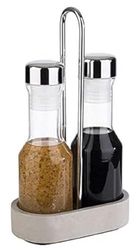 APS Ménage à vinaigre et à huile "Element", support en béton, récipient en verre avec couvercle en inox et bec verseur en plastique anti-gouttes, dessous protégeant le meuble, 8 x 14 cm, hauteur 25 cm