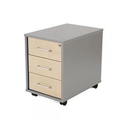 Rocada | Cajonera Oficina con Ruedas | 40x59,5x58 cm | Cajonera Madera con Cerradura | Mueble Auxiliar para Oficina con 3 cajones | Color Gris/Haya