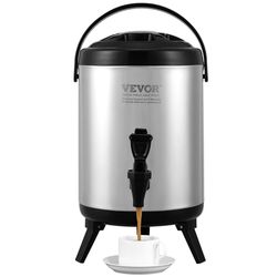 VEVOR Stainless Steel Insulated Beverage Dispenser, 1.5 Gallon 6 Liter, Thermal Hot and Cold Drink Server Dispenser with Spigot Handle, Food-Grade for Hot Tea Coffee Water Restaurant Drink Shop