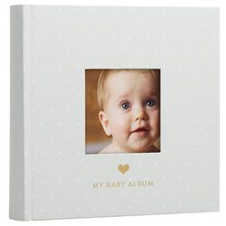 Pearhead Photo Album, Thoughtful Keepsake Gift for Baby, Christening, Or Baptism - 50 Pages, Grey with White Polka Dots