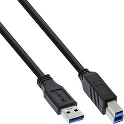 InLine 0.5m USB 3.0 câble USB 0,5 m USB A USB B Noir - Câbles USB (0,5 m, USB A, USB B, Male connector / Male connector, 5000 Mbit/s, Noir)