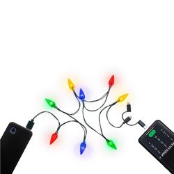 goobay 60339 USB-laddkabel/USB-C + mikro USB + iPhone/laddningskabel med ljusslinga/8 olika lysdioder