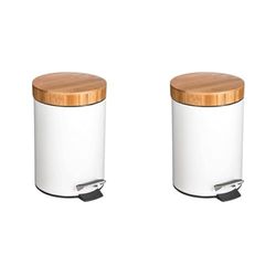 Five - Poubelle 3L métal/Bambou natureo Blanc (Lot de 2)