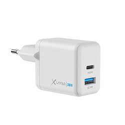 XLayer Powercharger - Caricatore rapido USB-C I 38 W PD I 2 porte I, alimentatore compatibile con MacBook Pro/Air, iPhone 16 15 Pro Max/15/14 Pro Max/14/13, iPad Pro, Galaxy S23 Ultra/S22, Lenovo I,