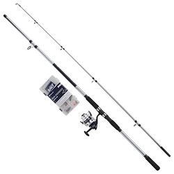 Shakespeare SALT Pier Pounder Combo Set, canna da pesca e mulinello, combo spinning, custodia rigida, esche e attrezzatura finale, pesca costiera/costa, unisex, blu e bianco, 3 m, 112-225 g