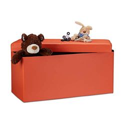 Relaxdays Faltbare Sitzbank 38 x 78 x 38 cm HxBxT, 2-Sitzer m. Stauraum, Kunstleder Sitzhocker 300 kg belastbar, laranja banco banco dobrável , pele sintética, laranja, 76 x 38 x 38 cm