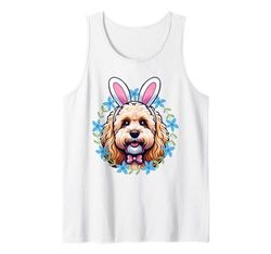 Golden doodle Bunny Dog con corona floreale Pasqua Canotta