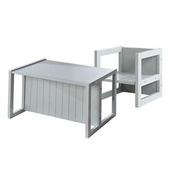 roba Grupo de Asiento de Estilo rústico para niños, 1 Taburete y un Banco para niños Convertible a la Mesa, Color Gris