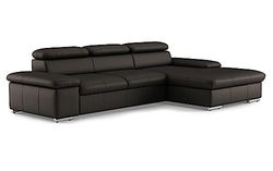 CAVADORE Valerie Canapé-lit en Cuir avec Chaise Longue XL, canapé d'angle Convertible, tête de lit réglable et Grande Chaise Longue, 286 x 73 x 174 cm, en Cuir véritable Marron foncé