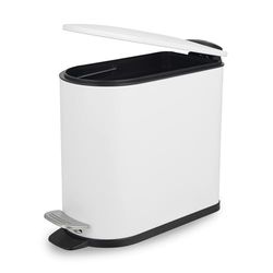 Beldray Cubo de basura con pedal de baño pequeño de 5 litros, tapa de cierre suave, cubo de basura sanitario en forma de D para dormitorio, oficina, cocina, acabado con recubrimiento en polvo, ahorro