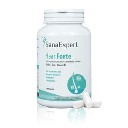 SanaExpert Haar Forte, Integratori per capelli e unghie con biotina, Zinco, Miglio perlato e Selenio. 120 capsule vegane contro la caduta dei capelli.