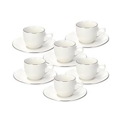 Tognana Platinum Clip Set of 6 Coffee Cups and Saucers, Porcelain, White
