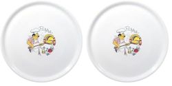 HENDI Assiette à pizza ronde, porcelaine, motif: cuisson des pizzas au four, conviennent pour la lave-vaisselle et les fours à micro-ondes, ⌀330 mm, blanc (Lot de 2)