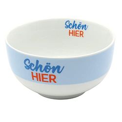 Dekohelden24 Bol à petit-déjeuner en porcelaine, motif « Schön Hier » - Dimensions : 13 x 6,5 cm - Passe au lave-vaisselle.