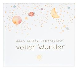 goldbuch 50 498 - Diario de bebé con diseño de maravillas, color blanco, álbum de recuerdos con 100 páginas ilustradas, cubierta con relieve dorado y un cielo nocturno como diseño, álbum de bebé