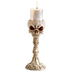 Design Toscano Skull and Sculptural Candlestick, polyresin, Ancient Ivory, One Size