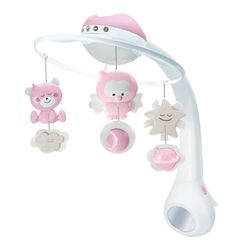 Infantino Projetor musical móvel 3 em 1 conversível, luz noturna e projetor infantil para berço, modo despertador para simular a luz do dia, 6 melodias e 4 sons da natureza, rosa
