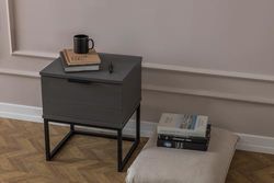 Hanah Home Elegante stand notturno con leghe in metallo, antracite e nero, 45 x 53 x 40 cm, 100% melamina rivestita in melamina, spessore 18 mm, design moderno per bedroom