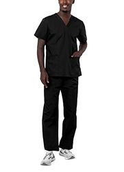 Adar universal unisex medicinsk uniform – unisex dragsko skrubbset, 4X-Large-US, Svart, 1